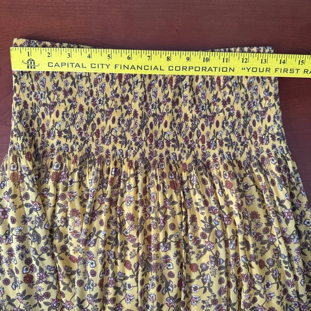 NEW Max Studio Floral‎ Pleated Mini Skirt Gold Yellow XS Boho Cottagecore Retro